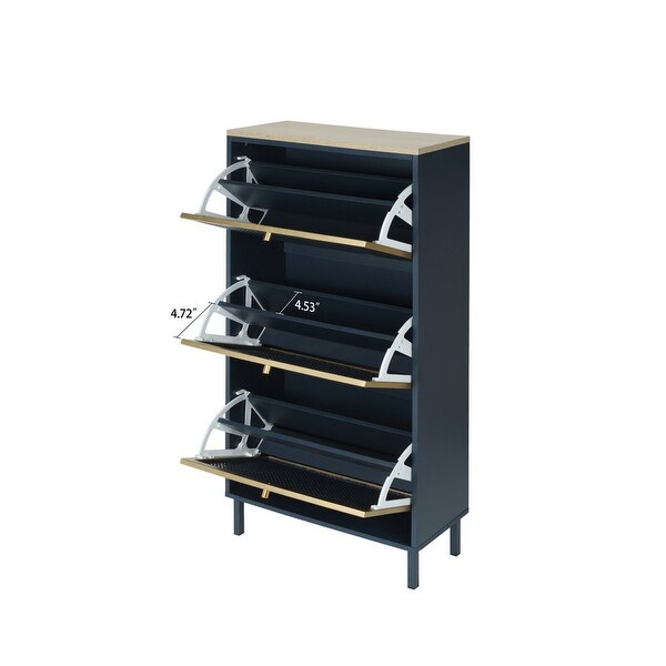 Blue Natural Rattan 3 Door Shoe Cabinet Shoe Rack