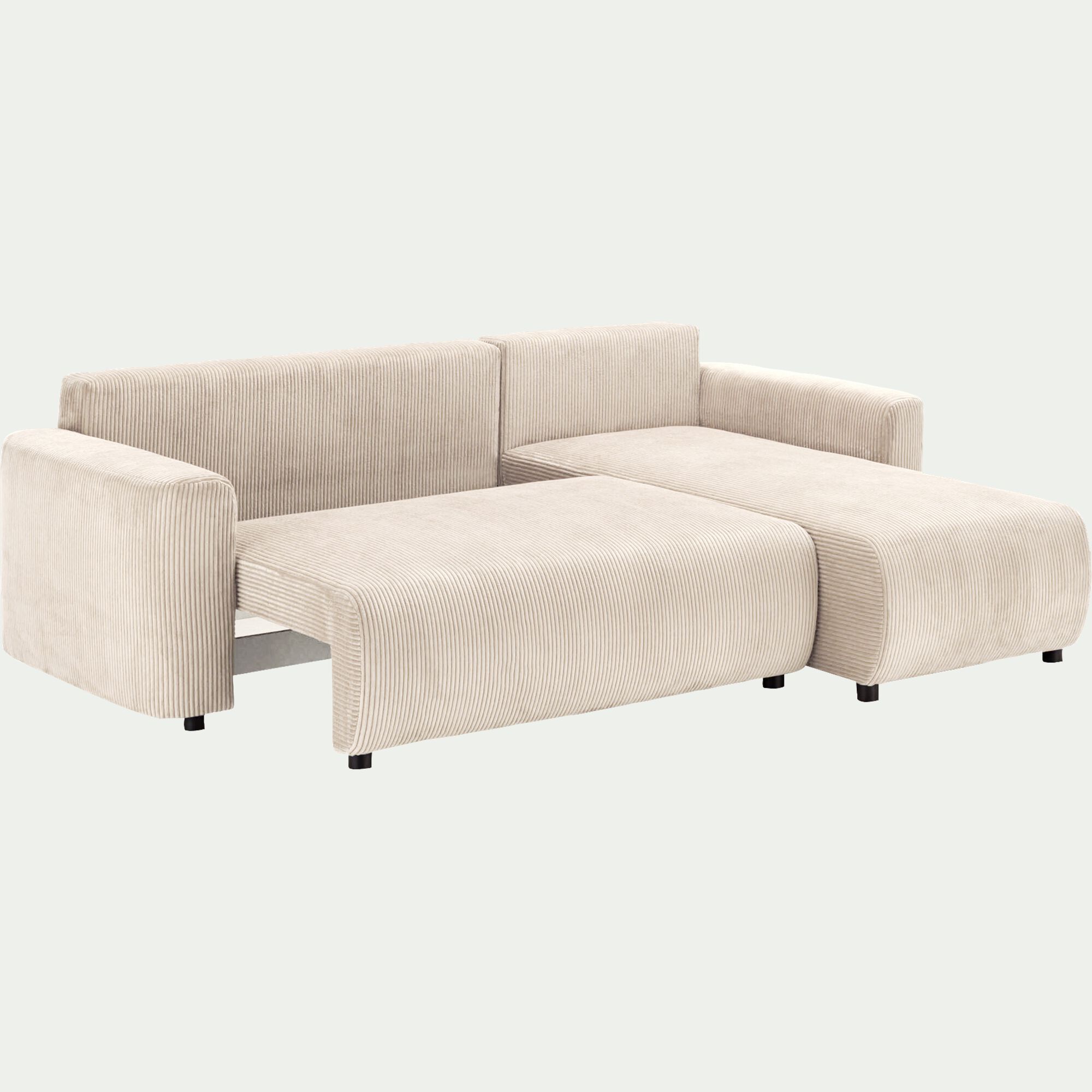 LUDI - Canapé convertible à angle réversible en velours côtelé - beige roucas