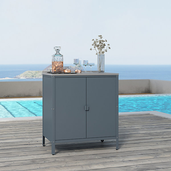Armoire de jardin Bolognano acier laqué 92 x 80 x 50 cm gris foncé mat casa.pro