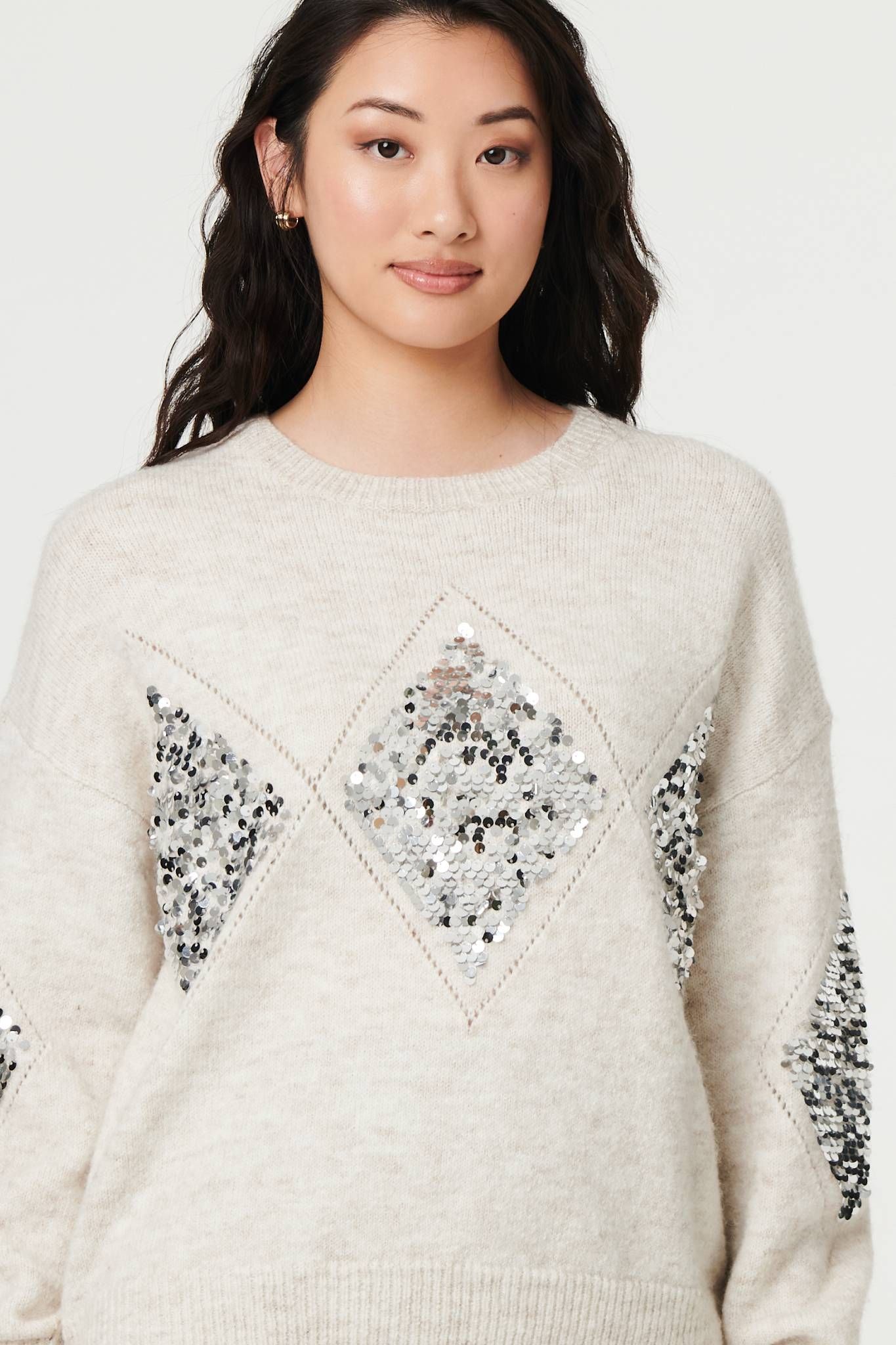 Izabel London Sequin Diamond Detail Relaxed Jumper