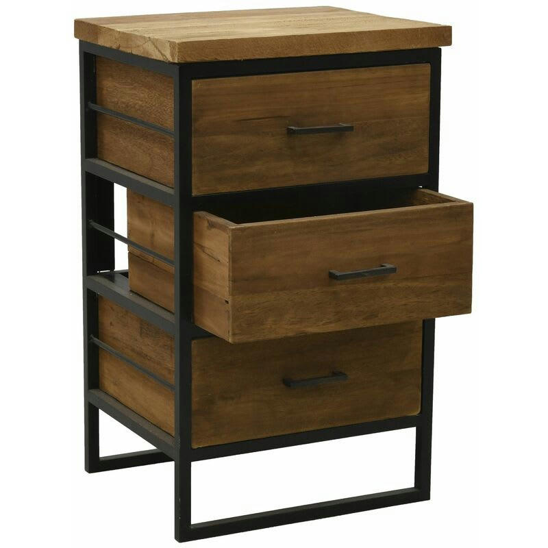 - Commode en bois recyclé et métal loft 3 tiroirs
