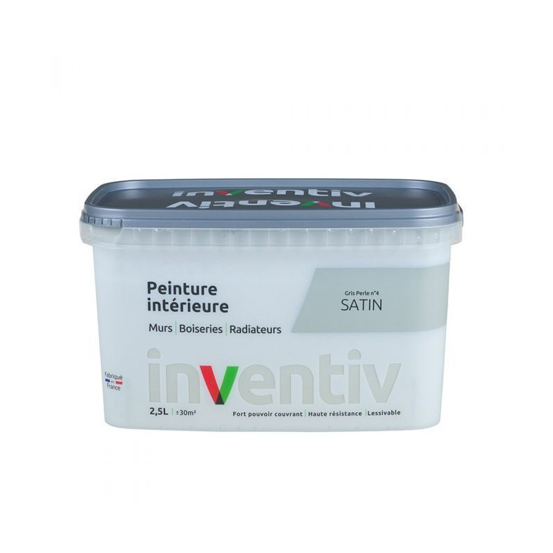 Peinture pour mur boiserie radiateur Gris Perle n°4 satiné 2,5 L INVENTIV