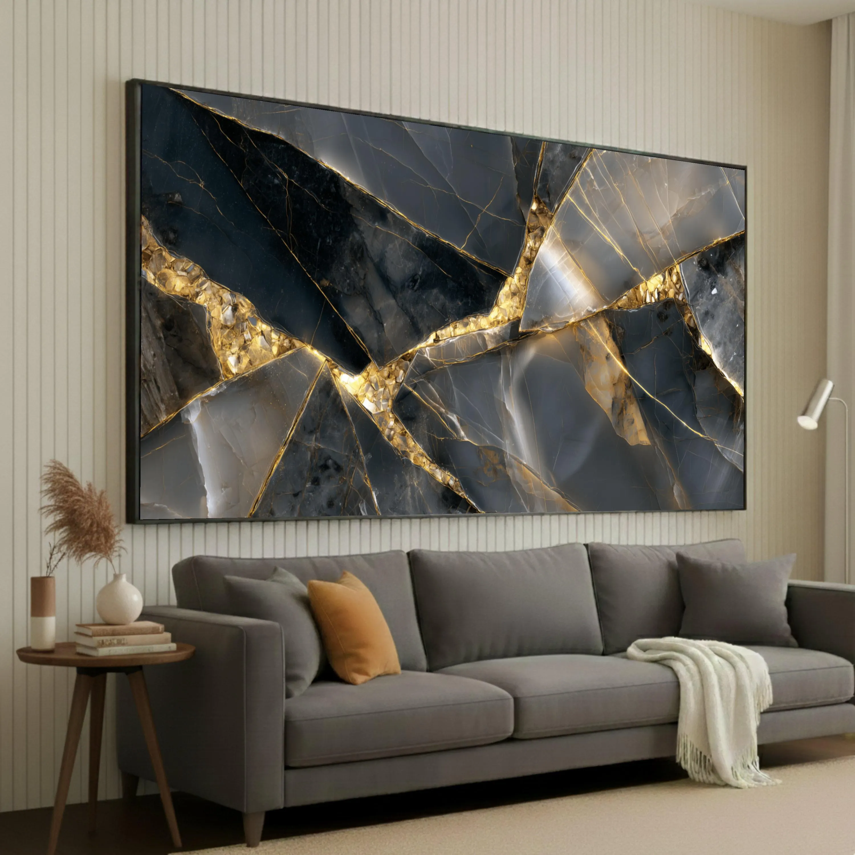Luxurious Black and Gold Marble Canvas, Abstract Geometric Wall Art, Modern Home Decor, Elegant Stone Canvas, Ready to Hang Decoration