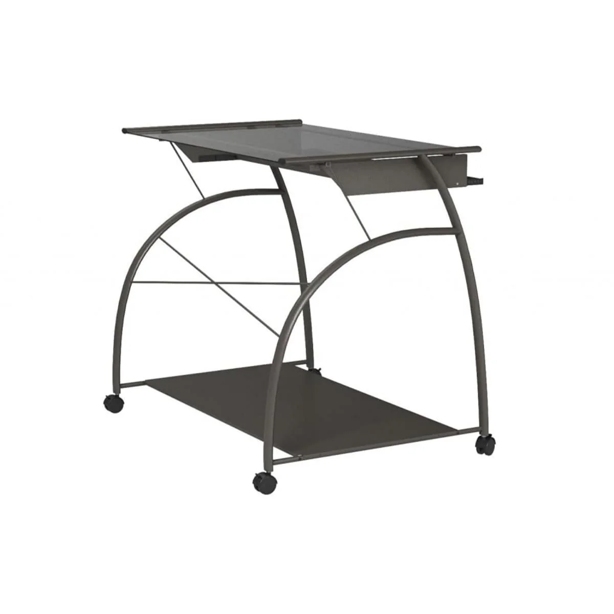 Sleek 32 Glass Computer Desk with Stainless Steel Base and Casters Small Office Workstation