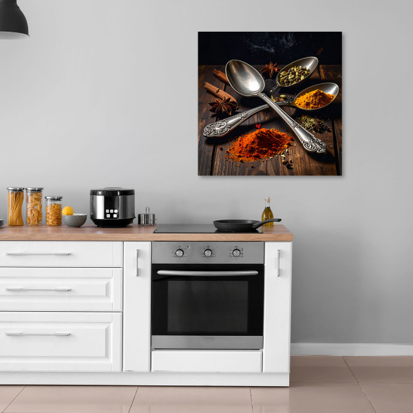 Obraz do kuchni restauracji baru jadalni, Przyprawy Jedzenie Sztućce 20x20