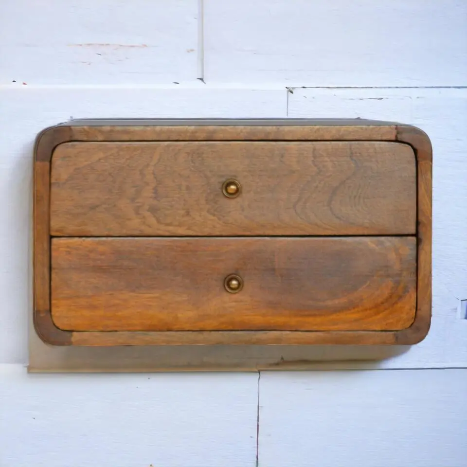 Massief Houten Floating Gebogen Kastanje Nachtkastje