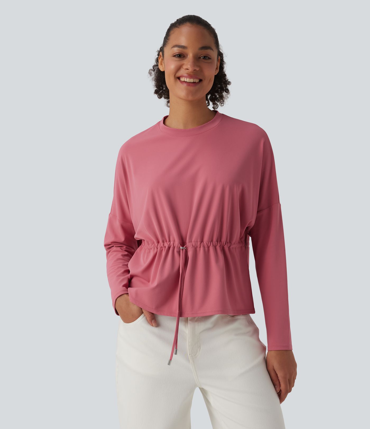 Top casual SoftlyZero™ col rond manches longues avec cordon de serrage - UPF50