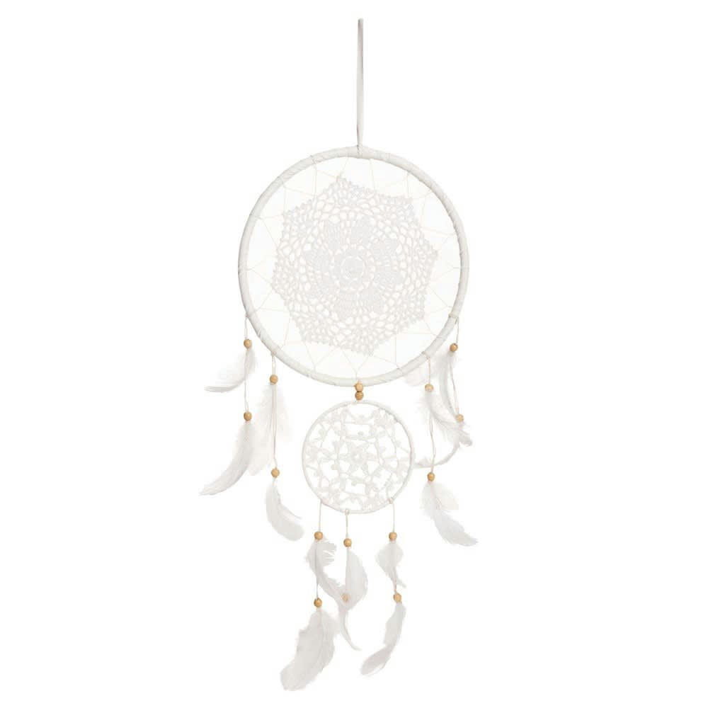 Plume - Déco murale attrape-rêves en coton blanc 25x56