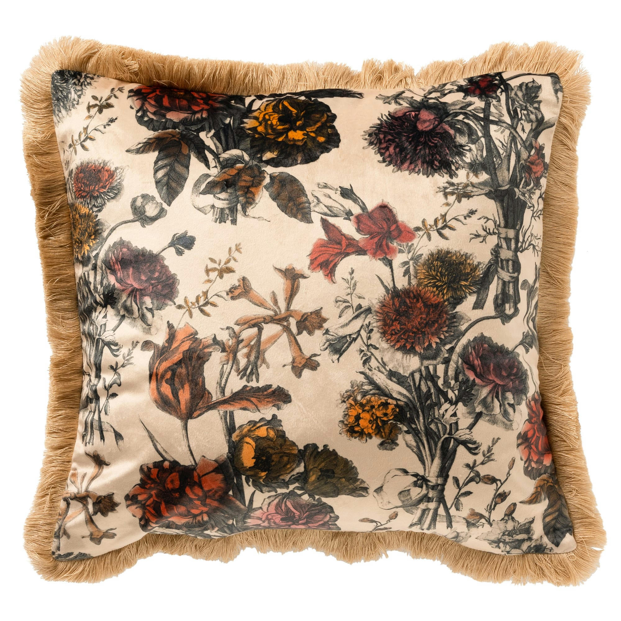 - Coussin - beige en velours 45x45 cm avec motif fleuri