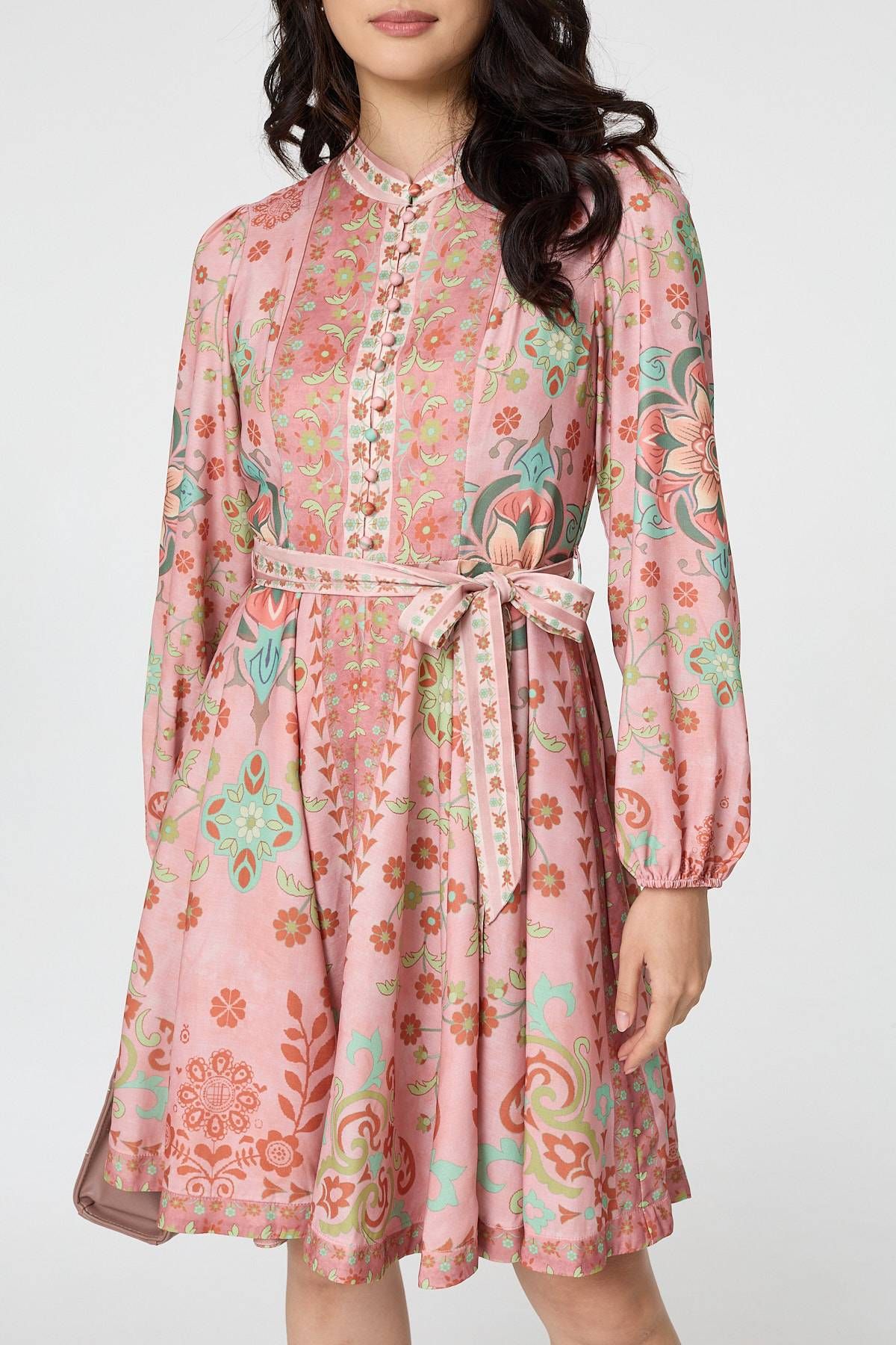 Izabel London Floral Tie Waist Knee Length Dress
