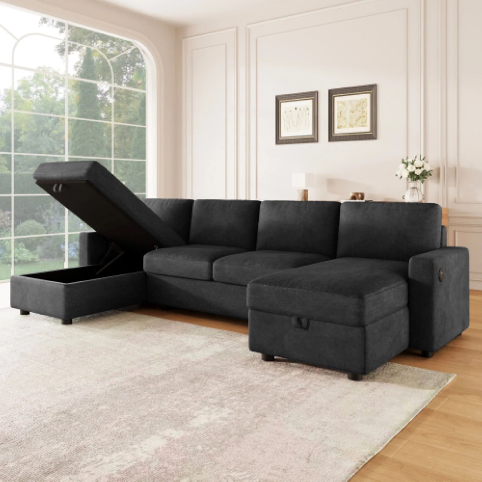 Convertible Sectional Sofa with Two Storage Chaise Lounges & USB Ports by Harper&Bright Designs
