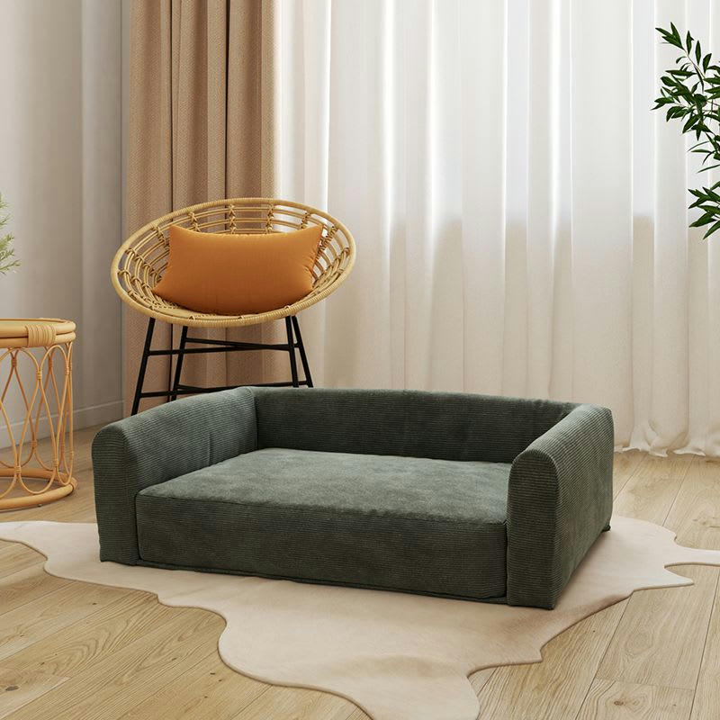 LEONARD - Panier pour chien en tissu velours côtelé vert taille l