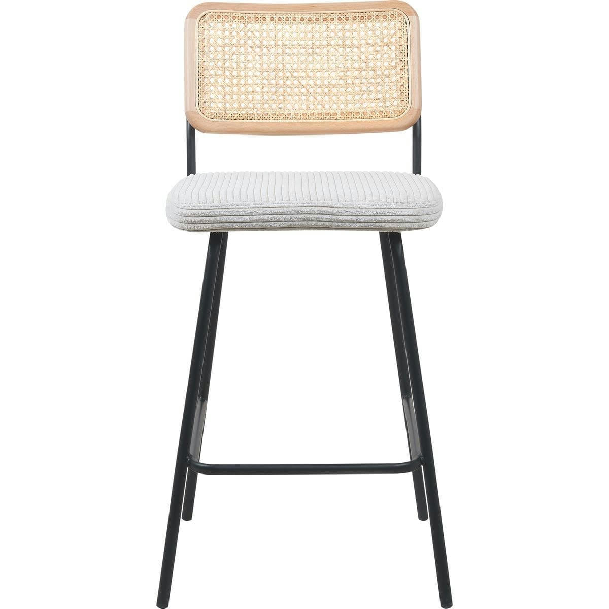 MUSE - Lot de 2 tabourets de bar en velours côtelé beige et cannage naturel