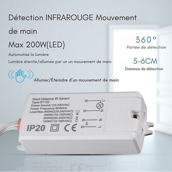 Mini Détecteur de Mouvement ON/OFF Infrarouge à Encastrer 200W max - SILAMP