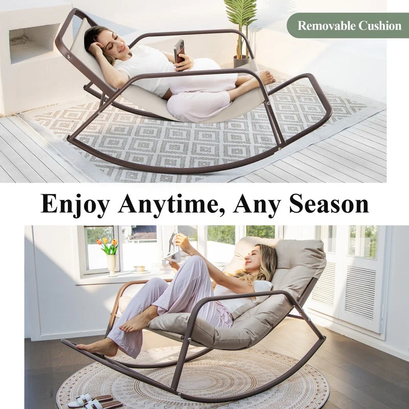 FINCATI Outdoor Oversized Rocking Chair with Cushioned Comfort, All-season Patio Rocking Lounge Chair, Indoor Papasan Chair