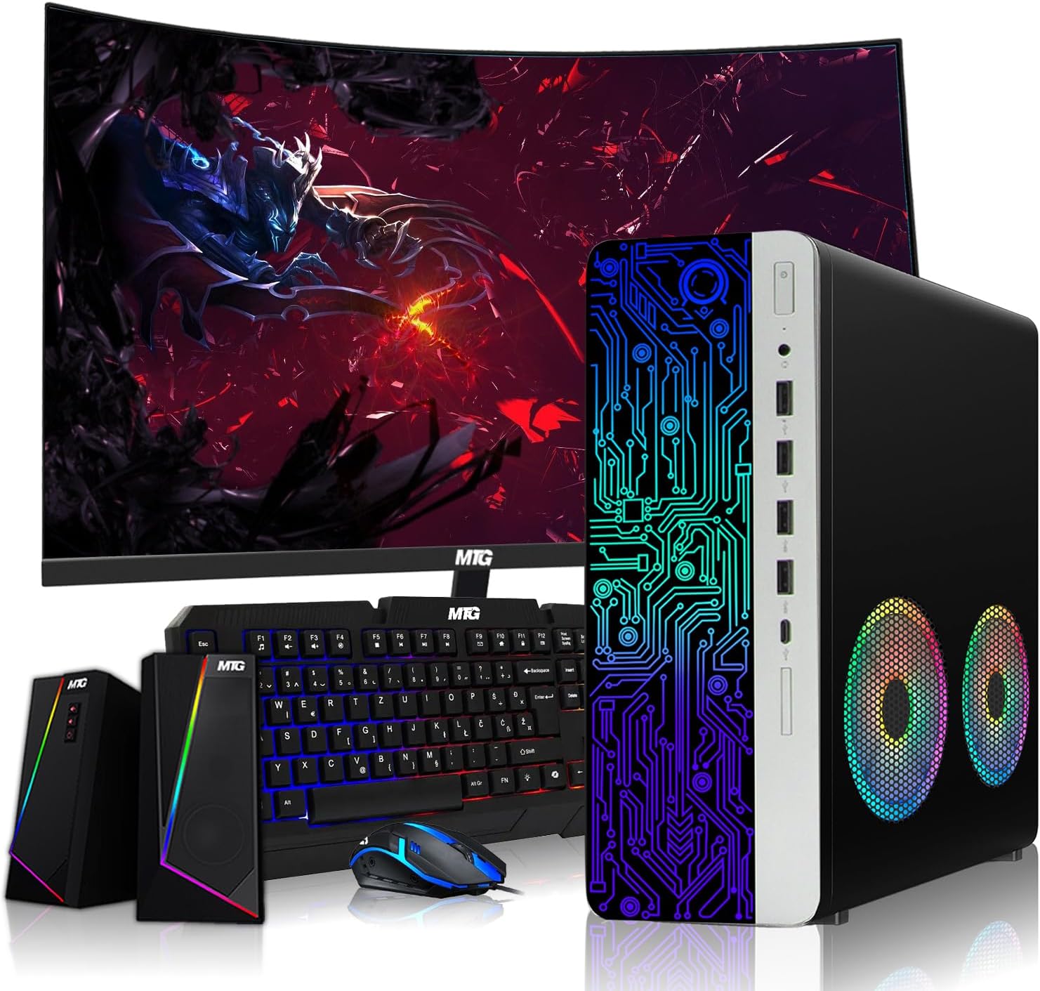 TechMagnet HP G4 Desktop Computer PC AMD Pro A10-9700 R7 8GB RAM 256GB SSD 24 Inch Curved Monitor RGB Speaker RGB Keyboard with AI-Enabled Copilot Key Mouse 2X ARGB Fan WiFi Windows 11 Pro (Renewed)