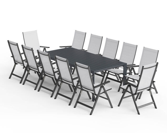 Frankie-Jette 13 Piece Extension Dining Setting - Gunmetal Grey