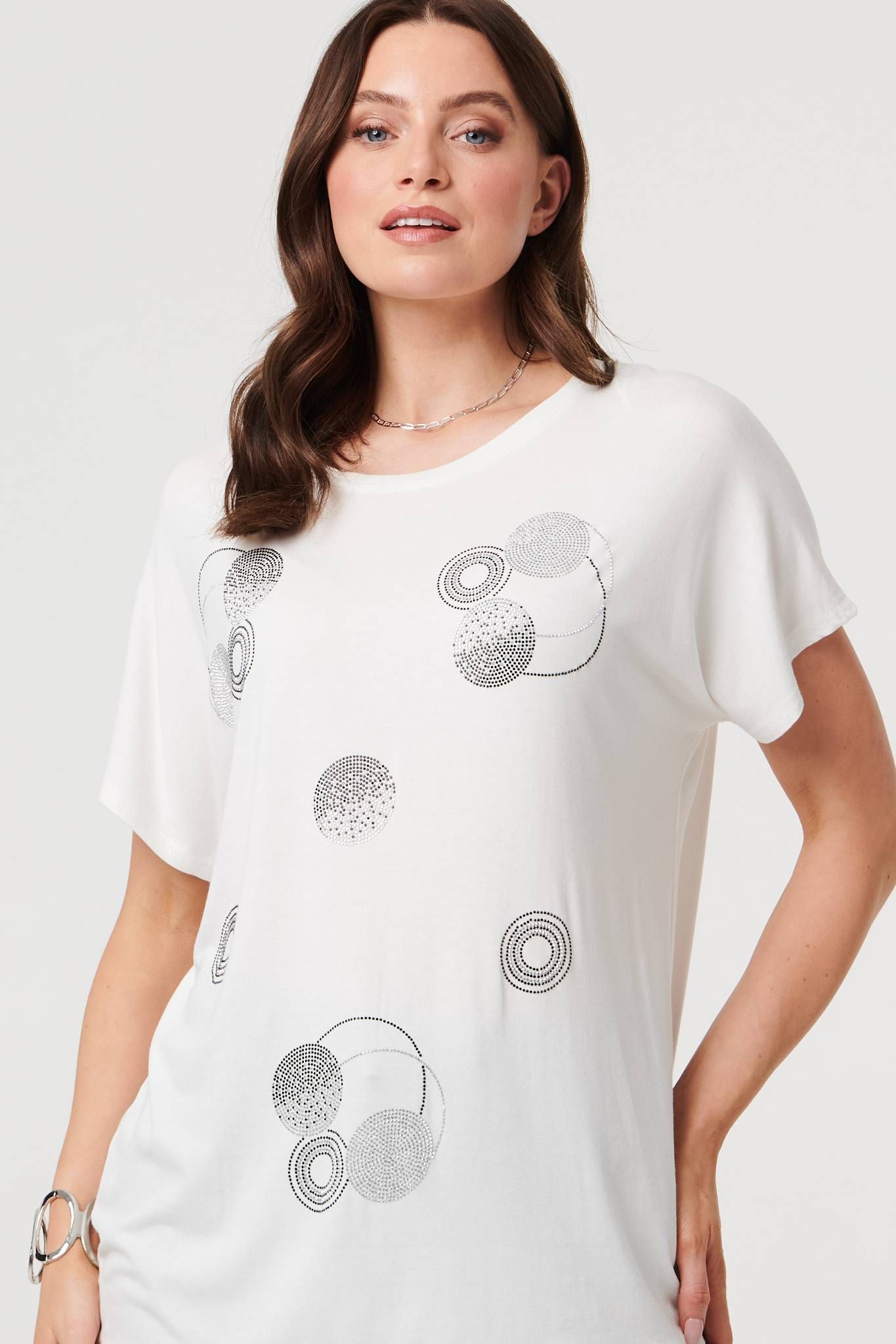 Izabel London Sparkly Graphic Print Relaxed T-Shirt