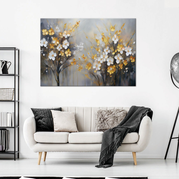 Feeby Obraz na płótnie, Abstrakcyjne Drzewo Kwiaty Złoty 60x40