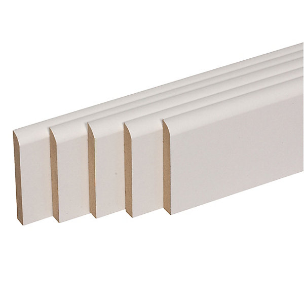 lot de 5 plinthes bord arrondi MDF revêtues blanc 2000 x 95 x 9 mm