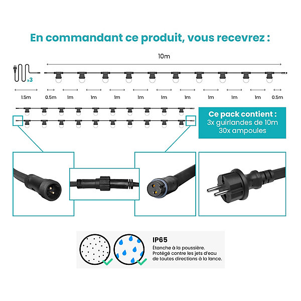 Kit Guirlande Guinguette 30m IP 65 Blanche
