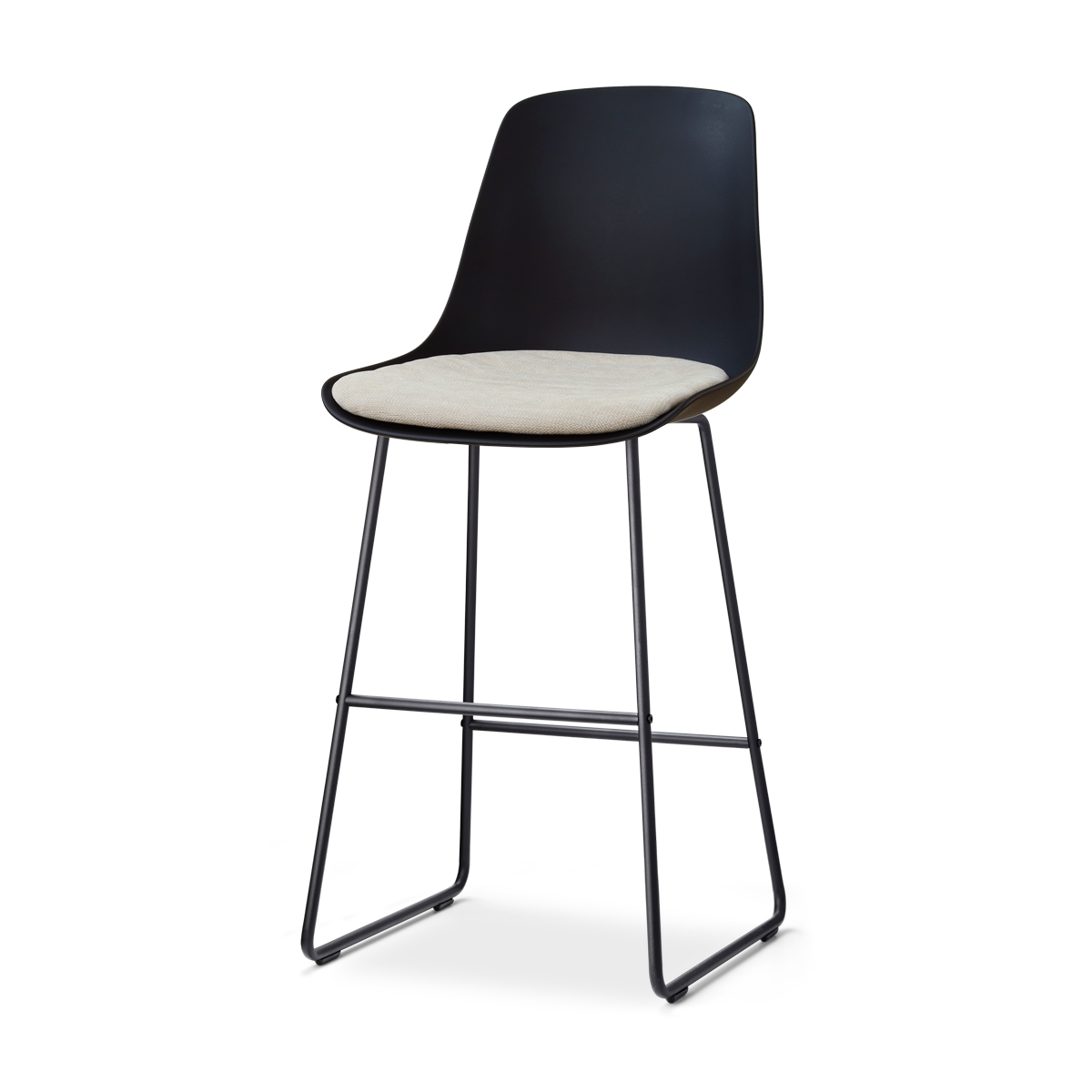 Nolon Nino-Liv Barkruk Zwart met Naturelbeige Zitkussen Zwarte Poten 75 Cm