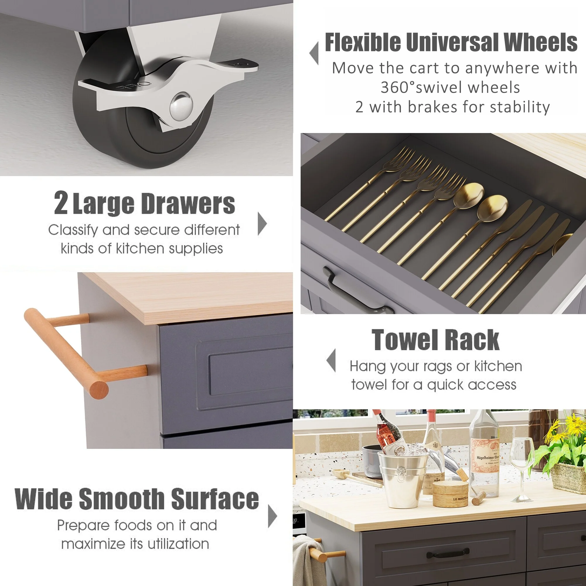 45.3'' Wide Kitchen Island Cart On Wheels With Storage