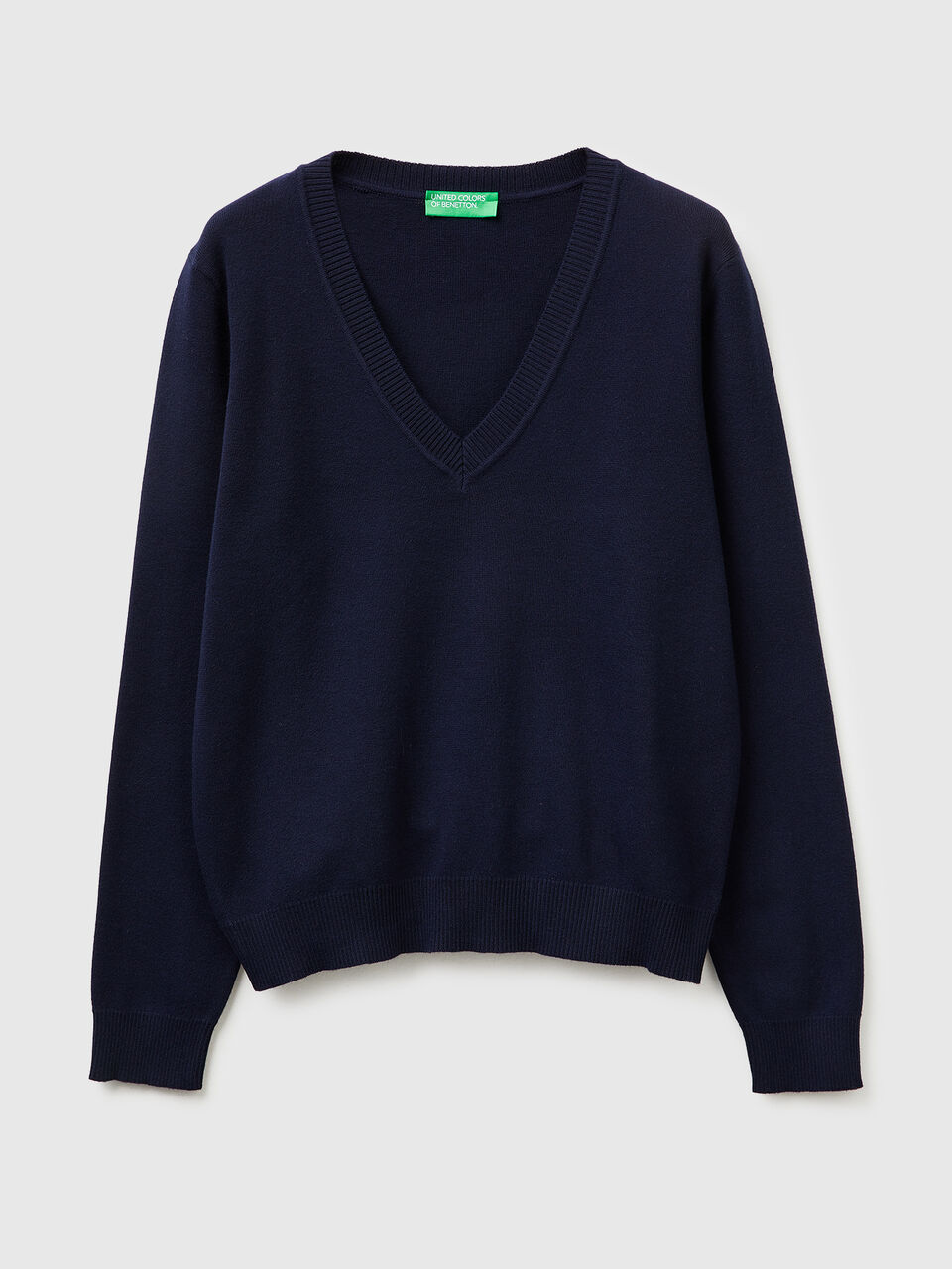 Dark blue V-neck sweater in tricot cotton