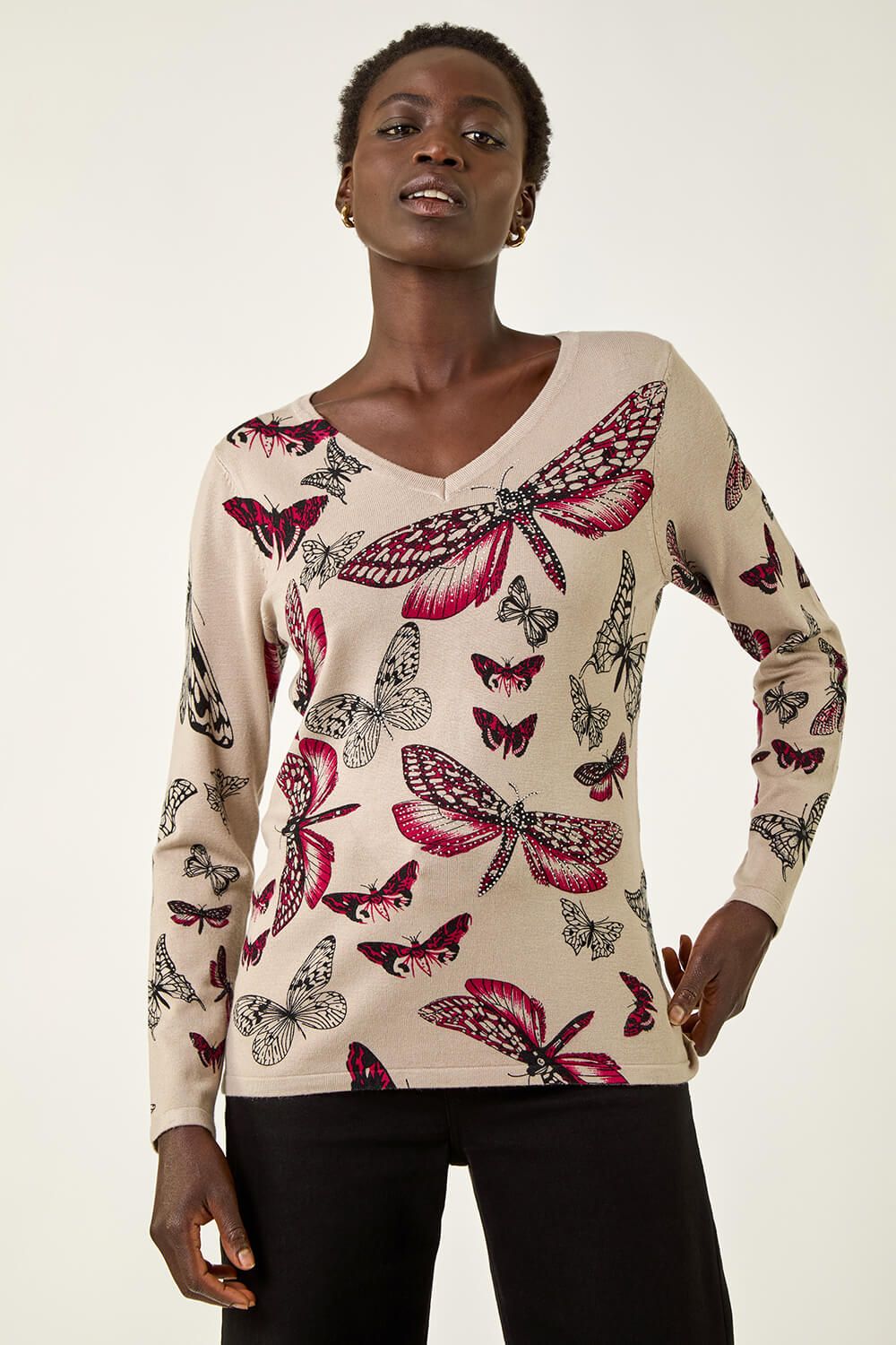 Roman Butterfly V-Neck Knit Jumper