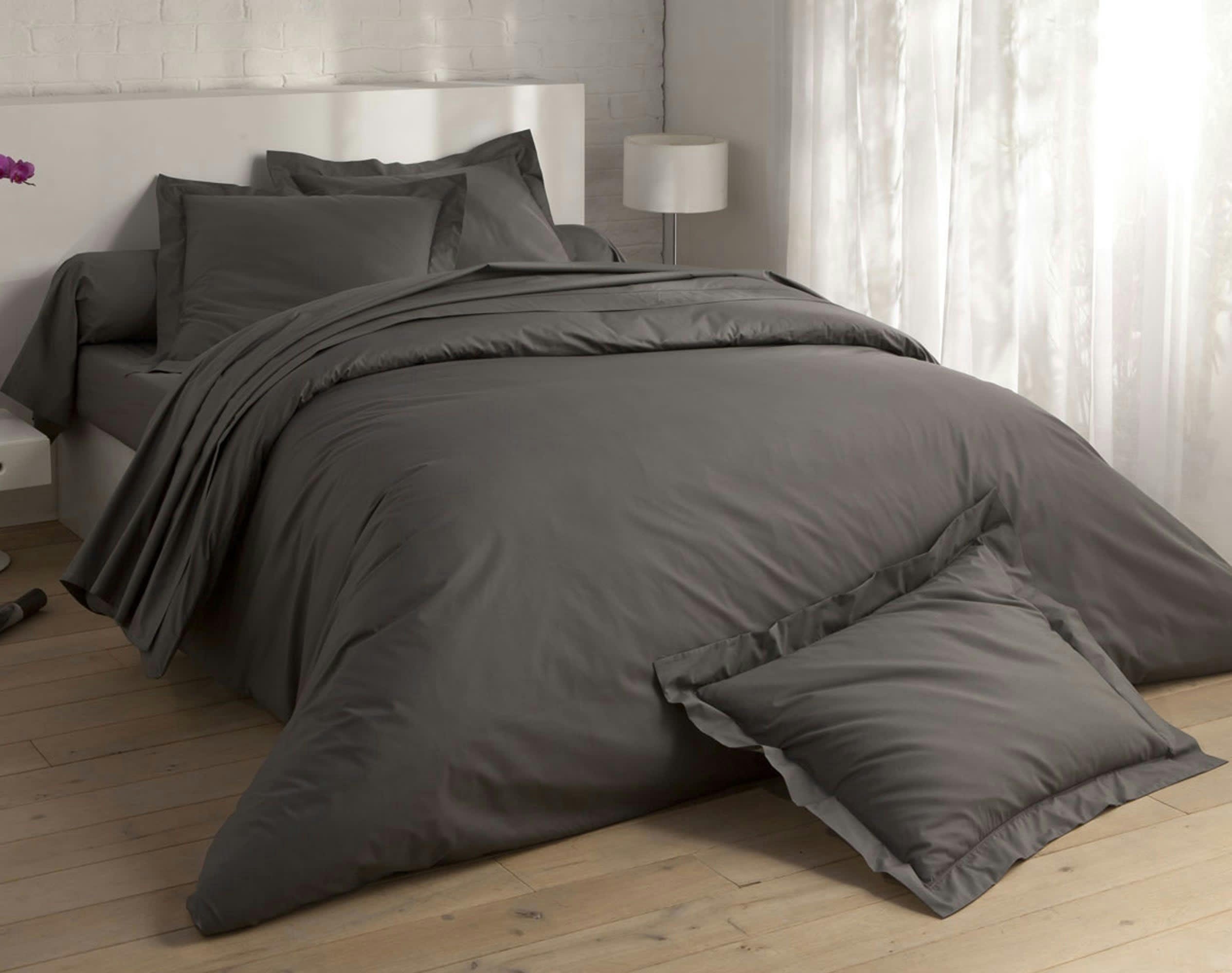 PERCALE - Housse de couette 140x200 en percale de coton  gris souris