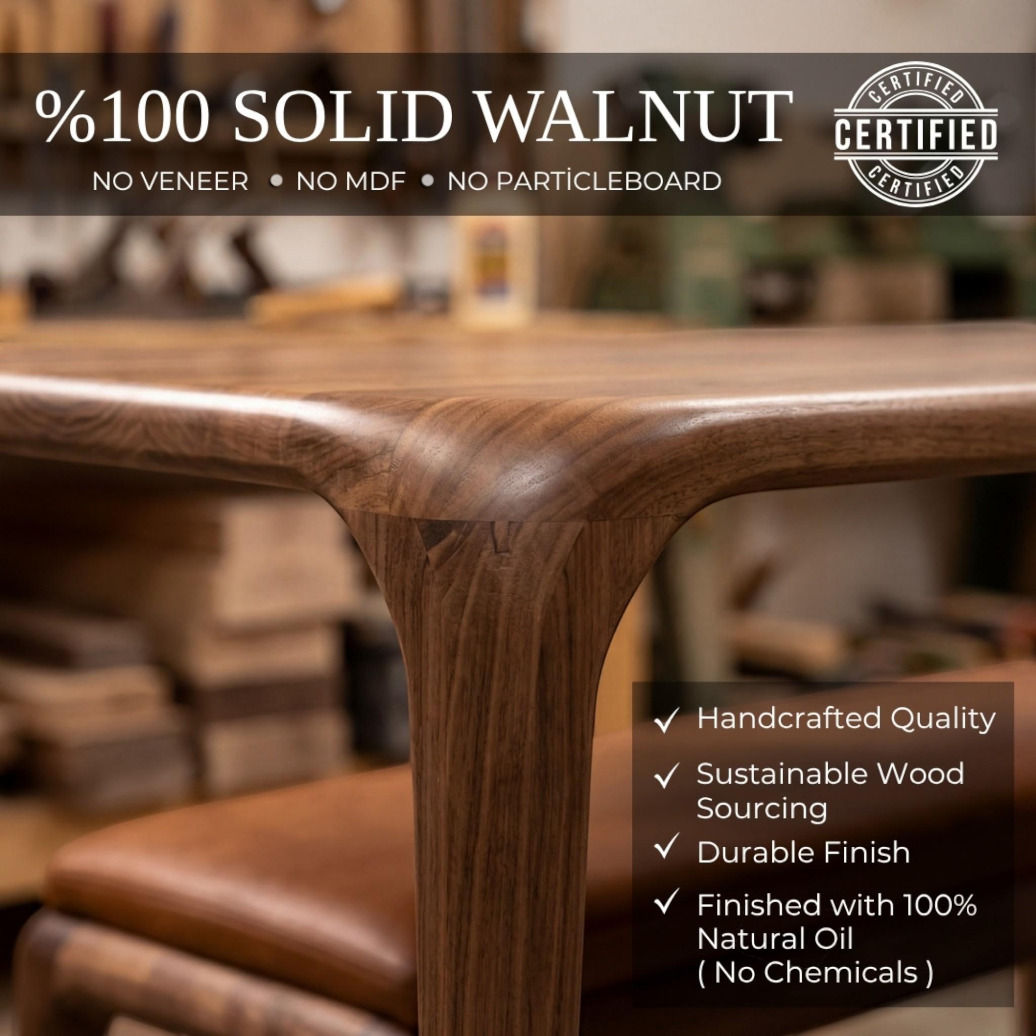 Solid Walnut Small Dining Table, Modern Minimalist Kitchen Table for Four, Handcrafted Natural Wood