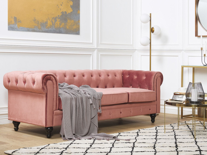 Sofa kanapa trzyosobowa retro różowa