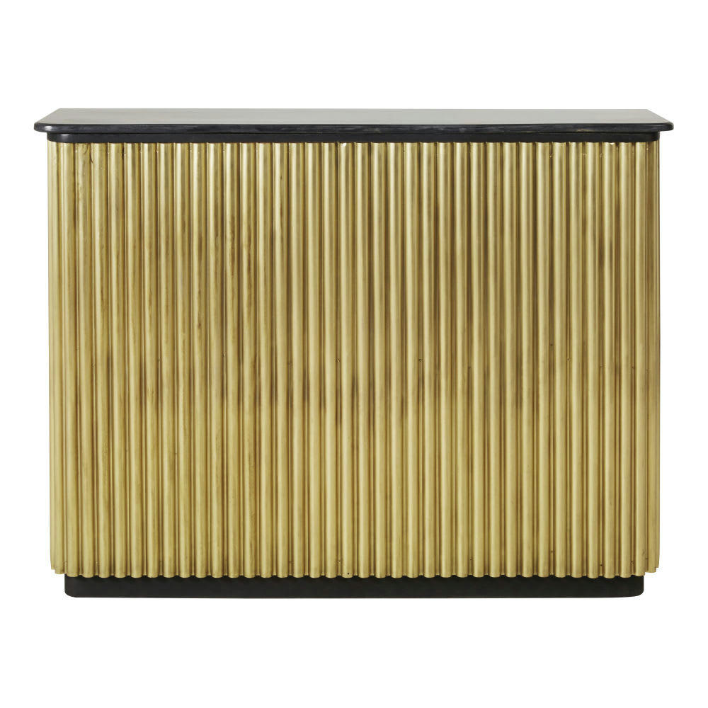 Louxor BUSINESS - Comptoir professionnel en métal ondulé coloris laiton et pierre noire