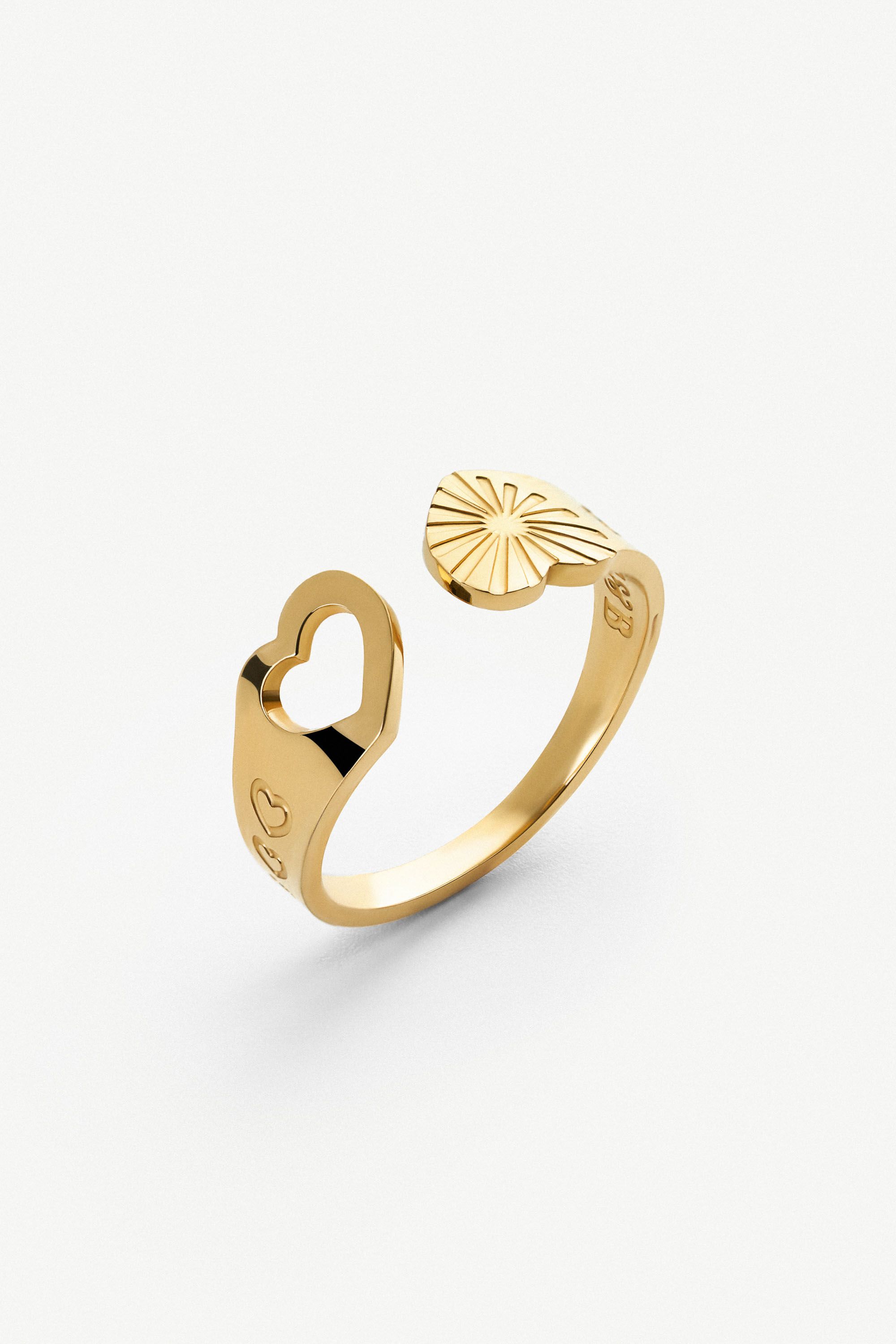 Elk & Bloom Double Love Dainty Hearts 15K Gold Ring