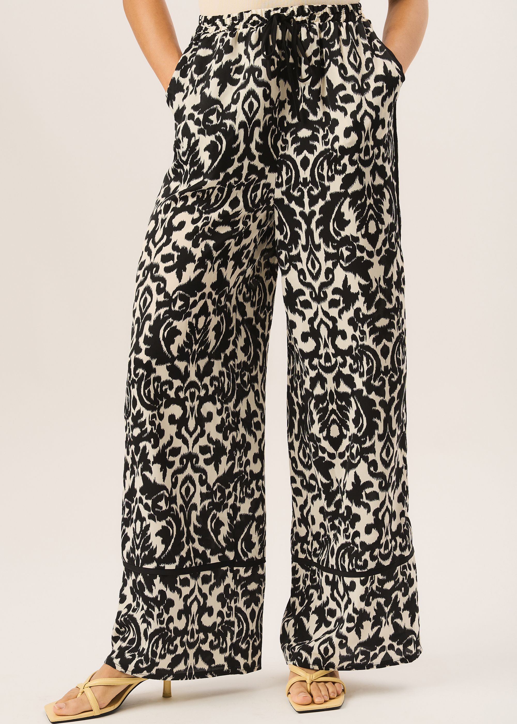 Gini London Mono Ikat Print Wide Leg Trousers