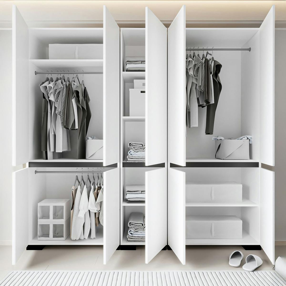 Dressing double blanc, 5 portes et 3 tringles BYRON