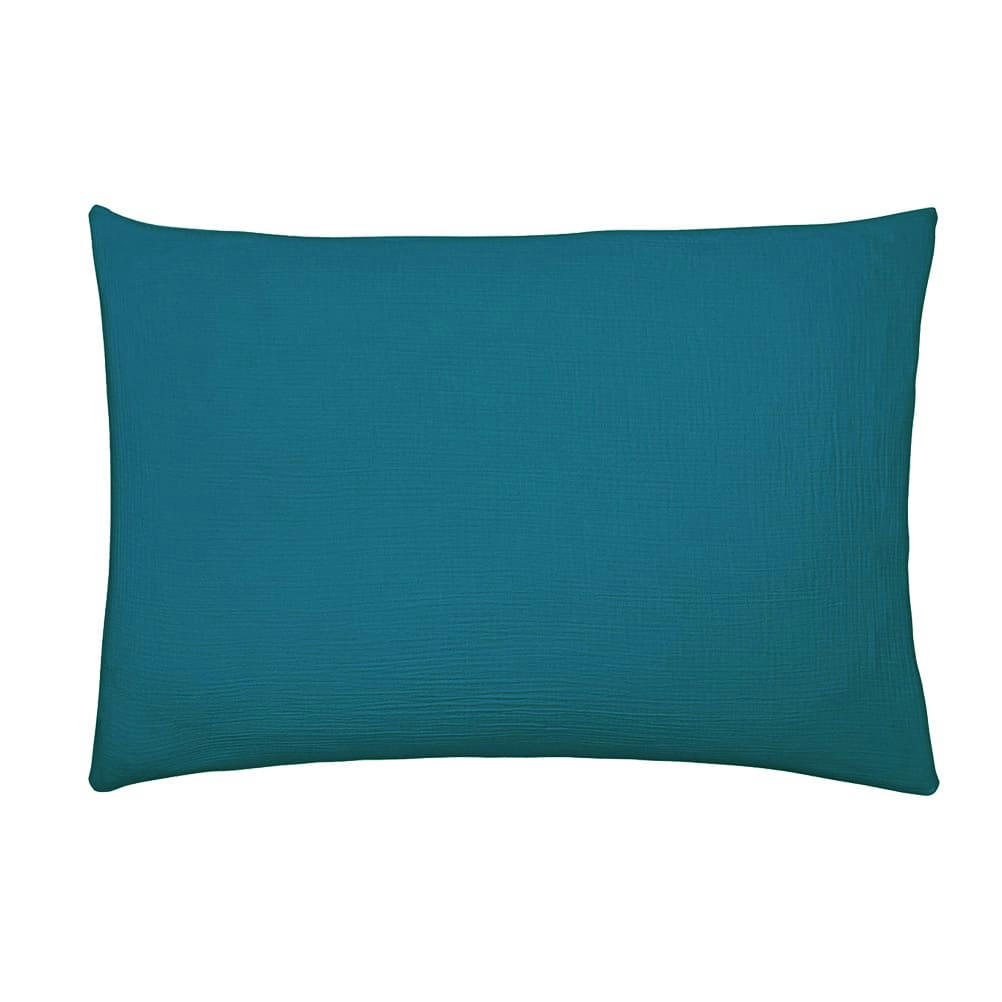 TENDRESSE - Taie d'oreiller paon en gaze de coton lavée 50x75