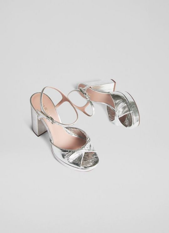 Rosa Silver Patent Platform Sandals