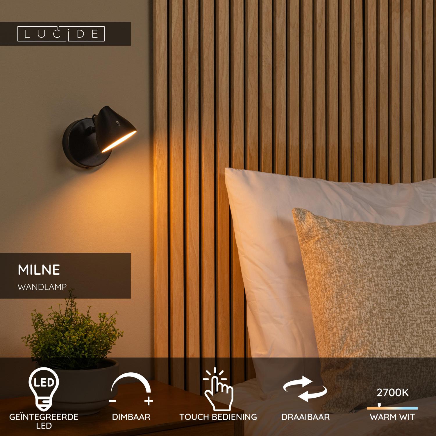 Lucide MILNE Wandlamp - Zwart