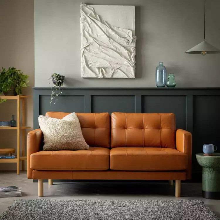 Habitat Newell Leather 2 Seater Sofa - Tan