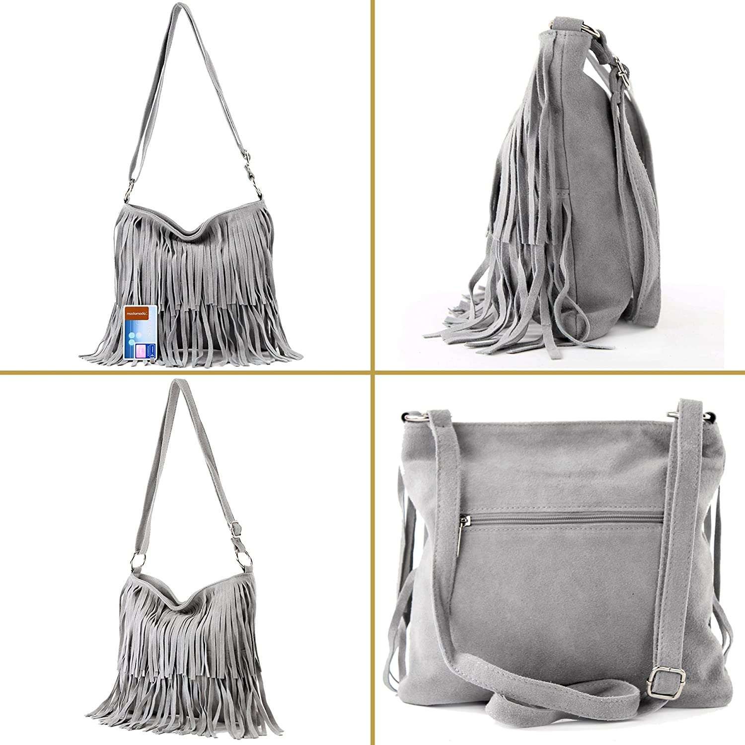 Kitise Boho Style Italian Fringed Suede Crossbody Bag