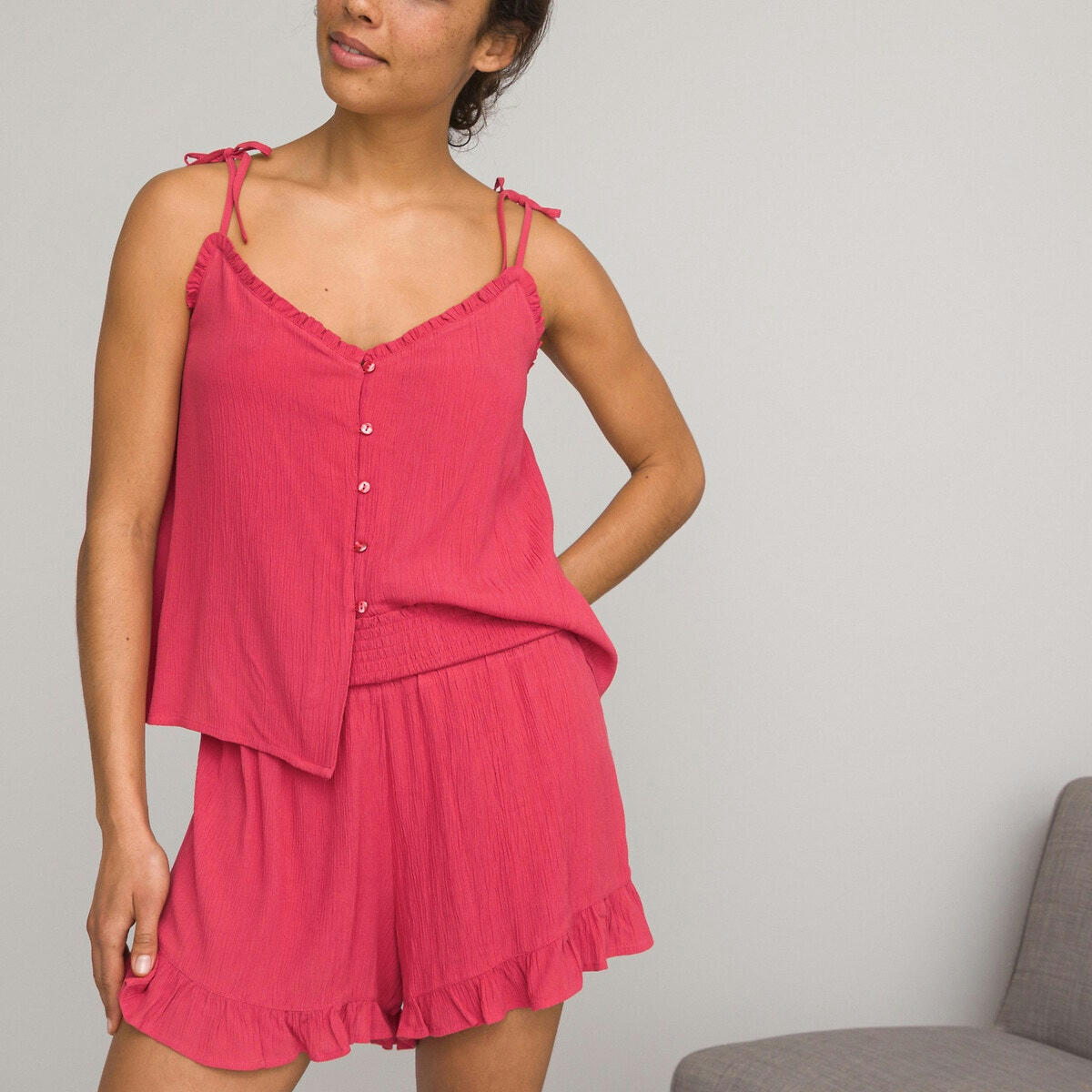Pyjashort fines bretelles crêpe de coton