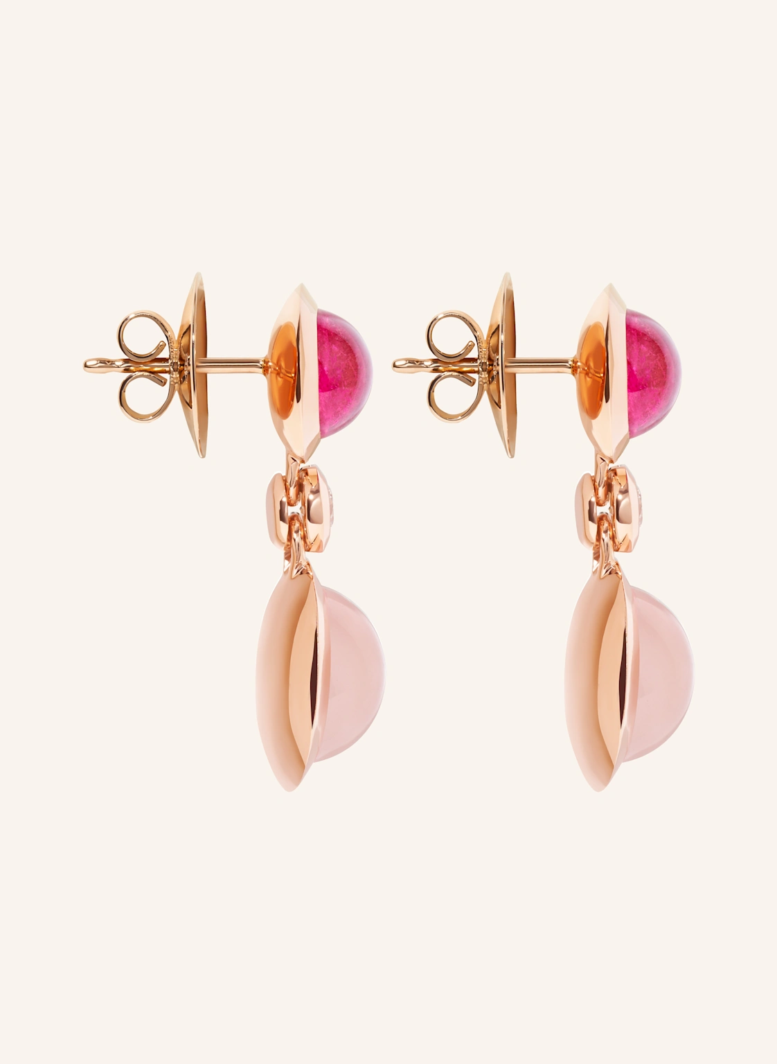 TAMARA COMOLLI Ohrhänger OHRHÄNGER BOUTON 2 CABOCHONS 'BLUSH' / CLASSIC 18K Roségold