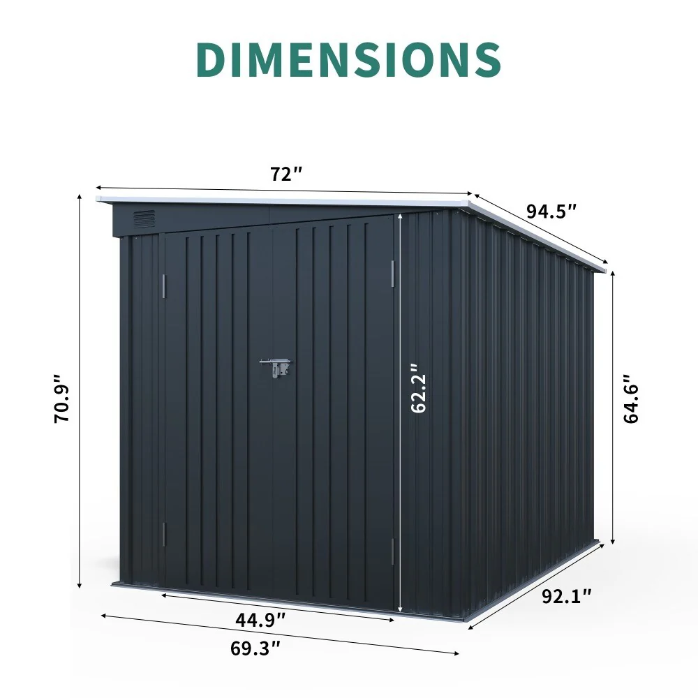 6 x 8 FT Modern Outdoor Galvanized Steel Storage Shed with Lockable Double Doors for Tools
