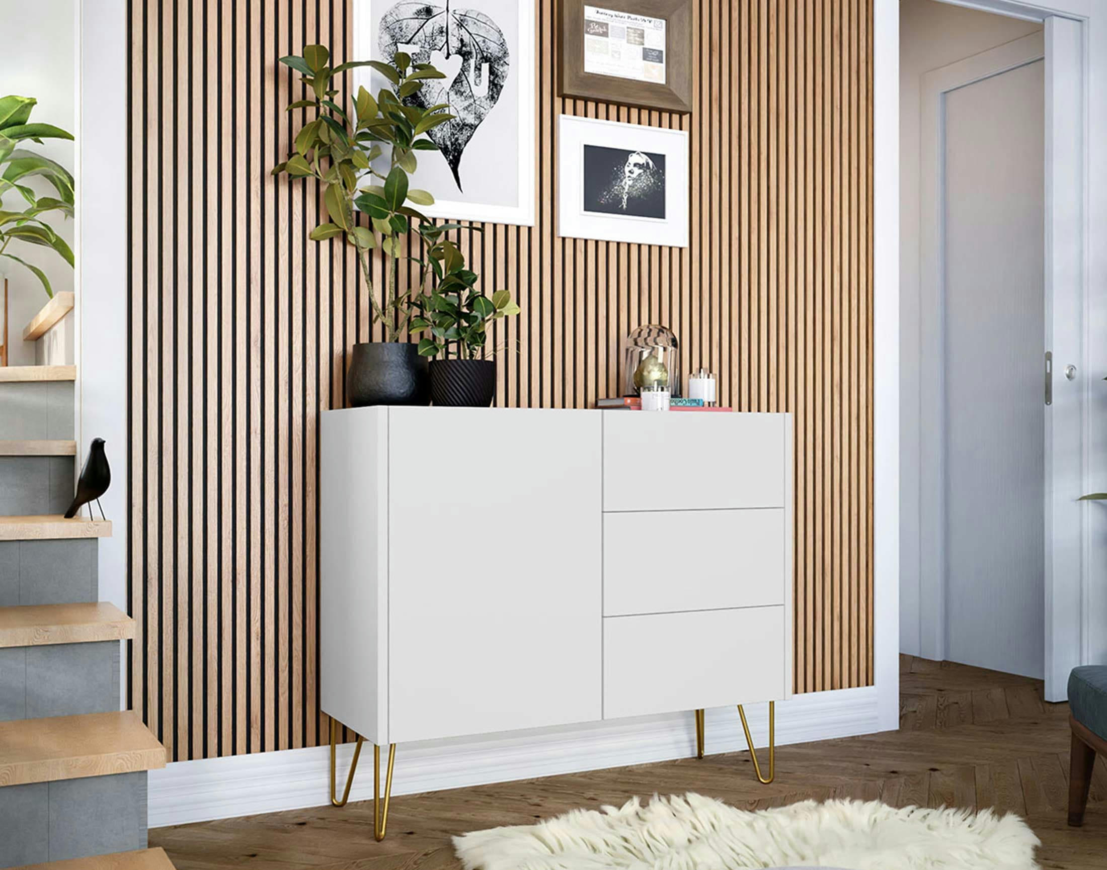 CALI - Buffet bas contemporain 97 cm blanc / doré