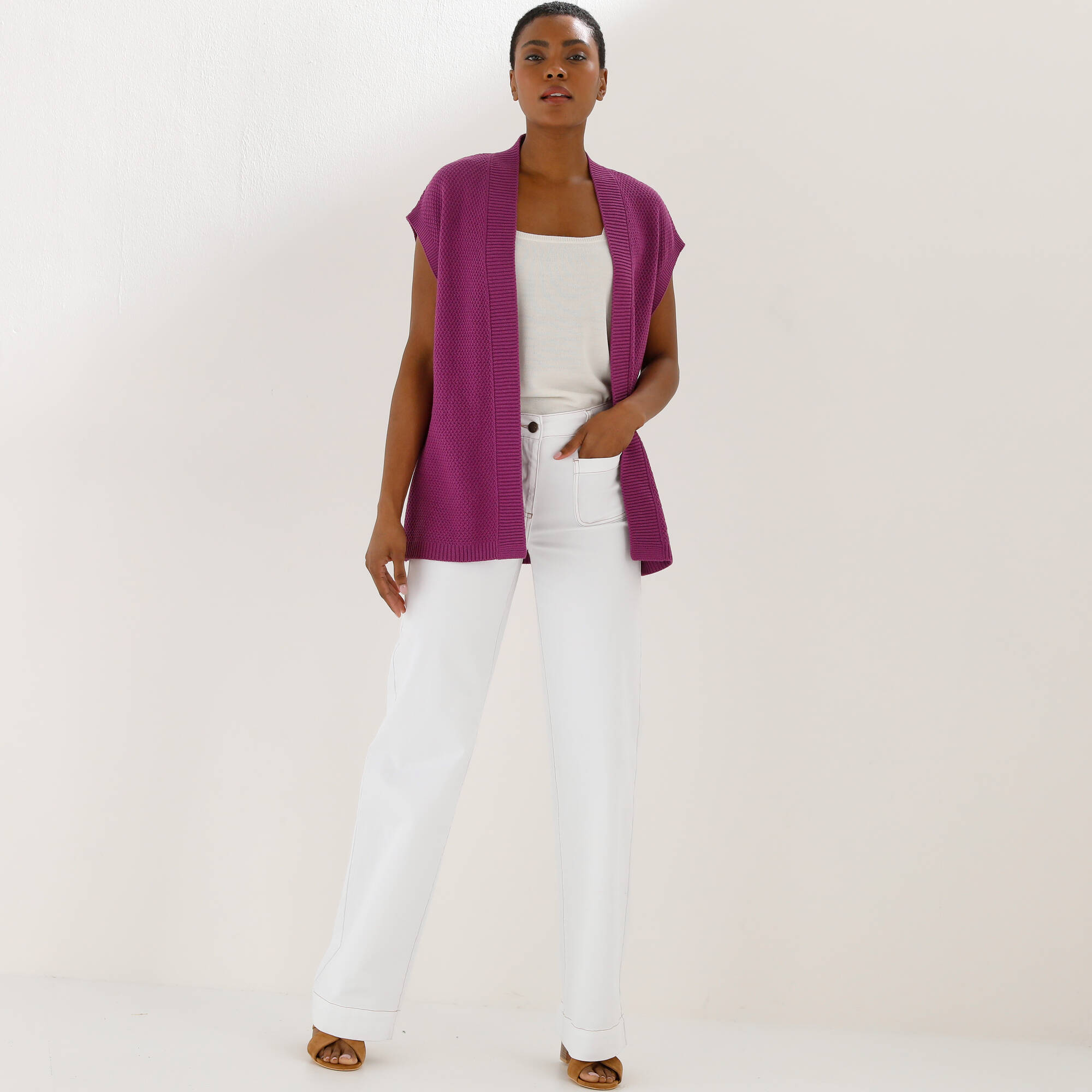 Gilet sans manches, maille fantaisie
