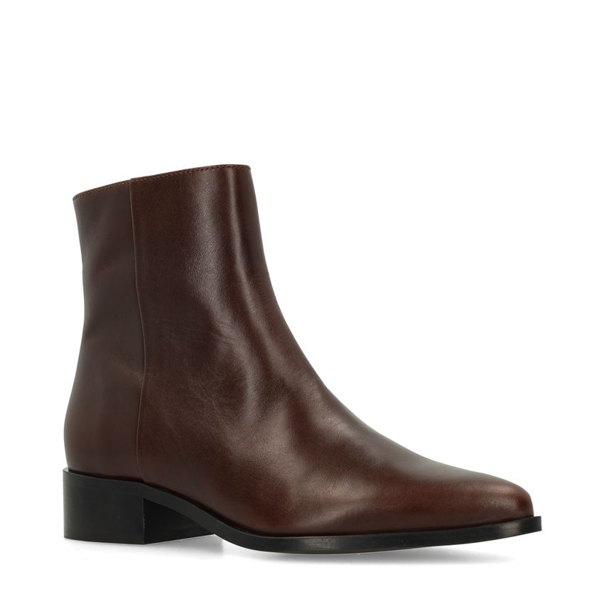 Manfield Donkerbruine leren enkellaarsjes