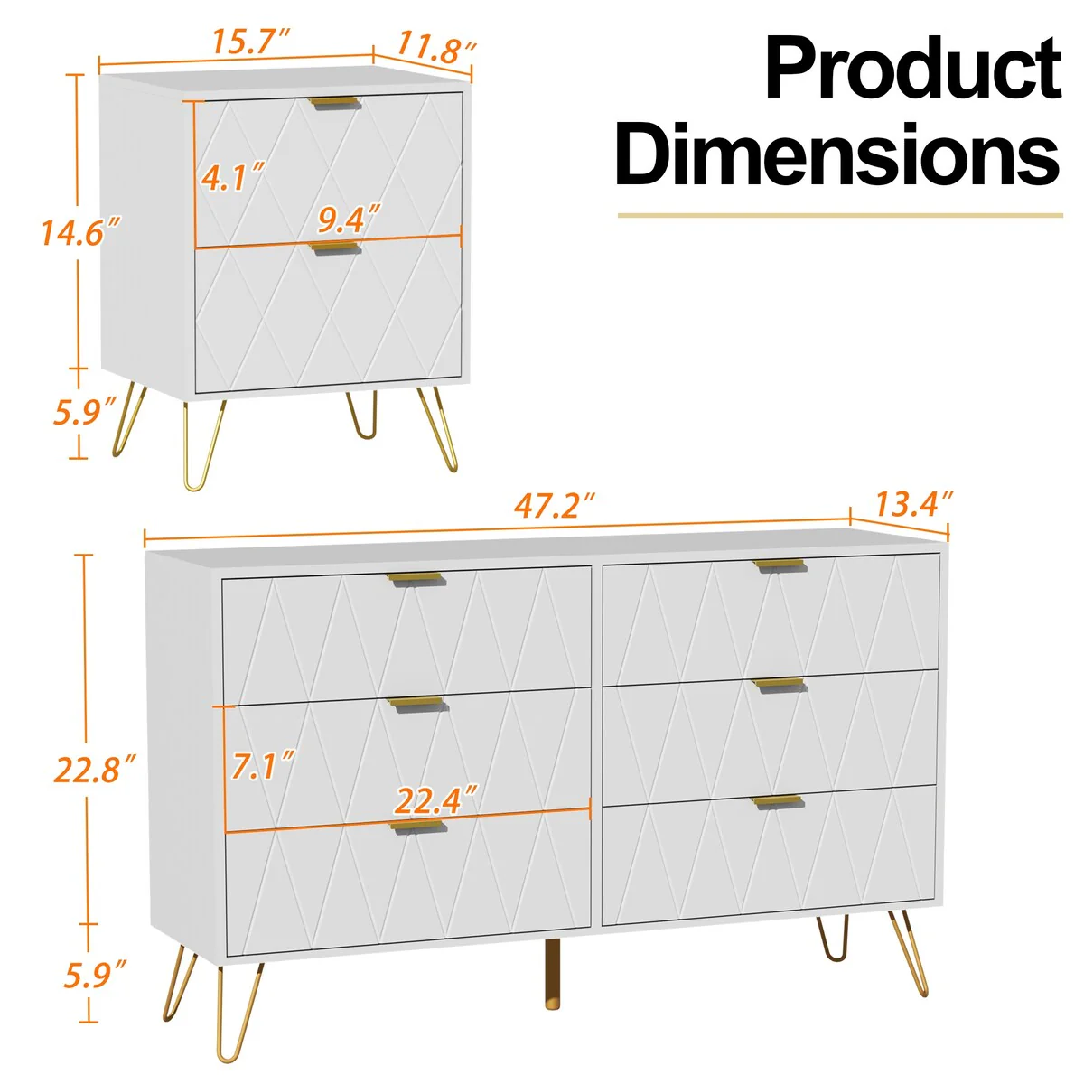 6 Drawer Dresser and Night Stand Sets for Bedroom Set of 2 & 6 Drawer Dresser Combo