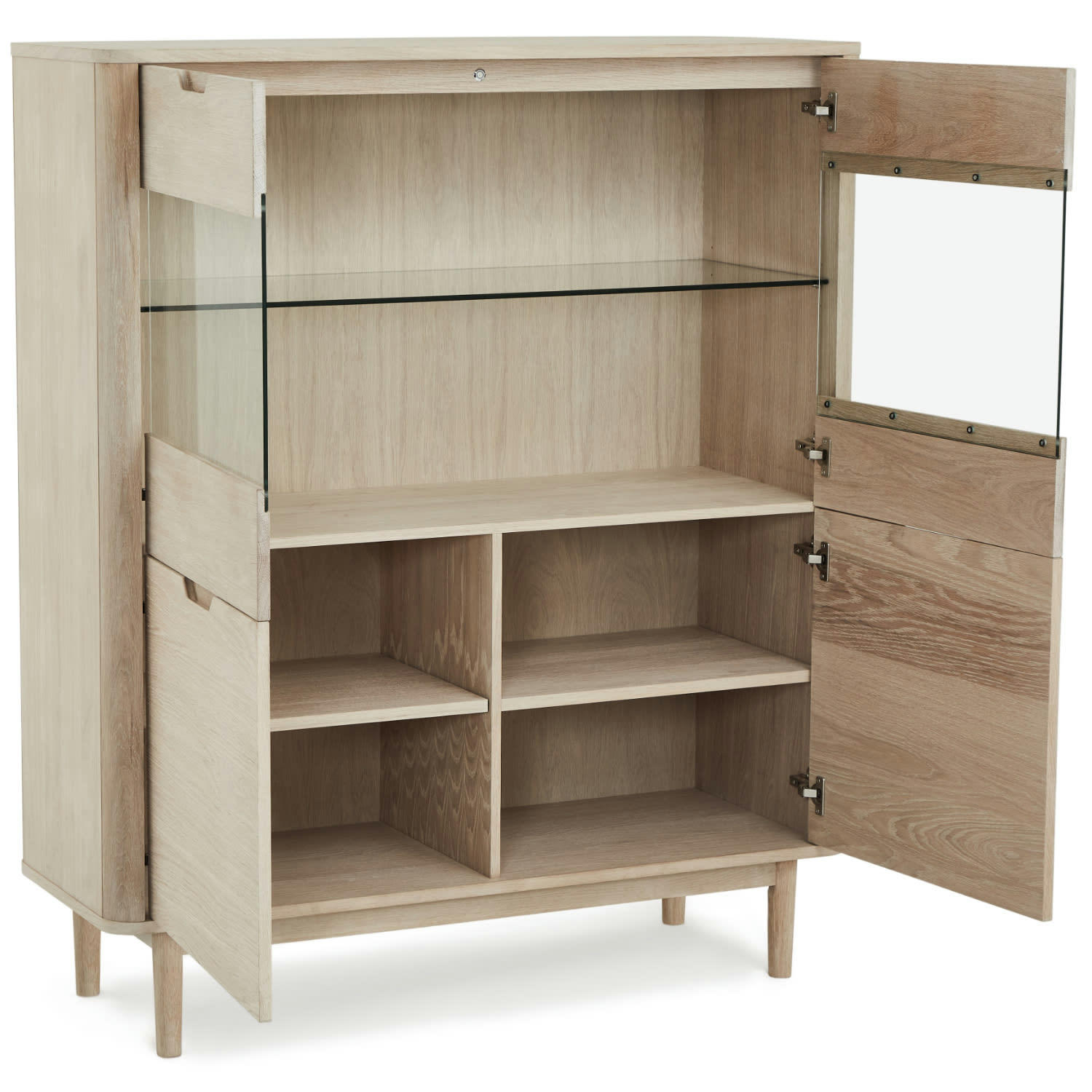 NYBORG - Buffet haut 4 portes en chêne massif clair