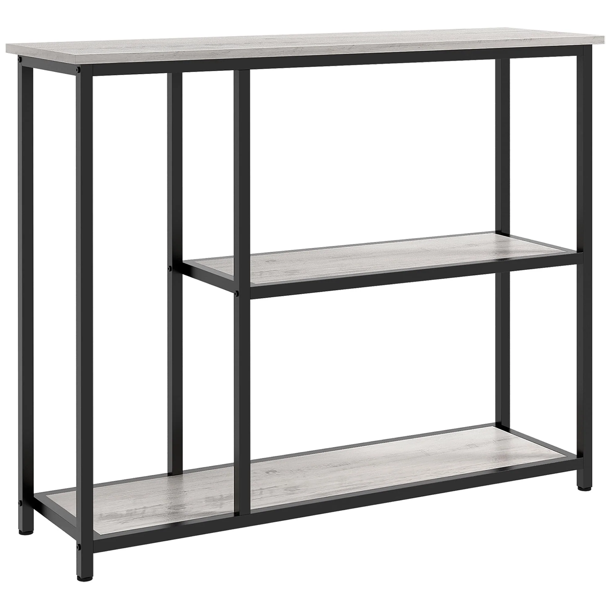 HOMCOM 39 Console Table, Modern Sofa Table with 2 Storage Shelves, Steel Frame, Narrow Entryway Table for Hallway, Gray